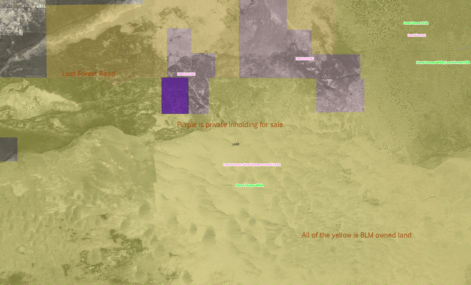 Aerial ownership map showing ATV tracks on and near the parcel