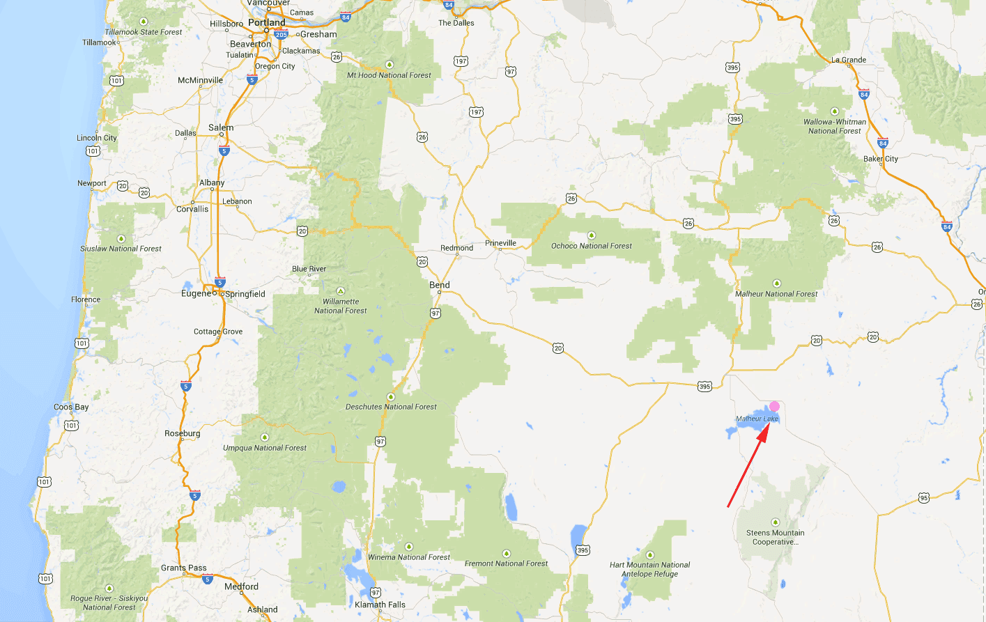 Regional map locating the parcel near Malheur Lake, south of Burns