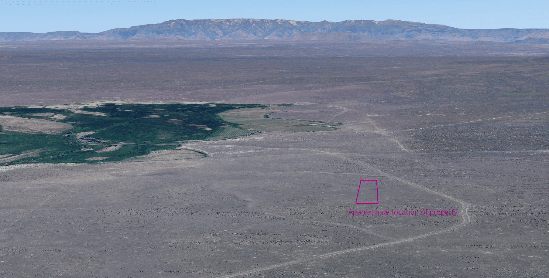Oblique aerial view marking the approximate five-acre property near Burns Junction