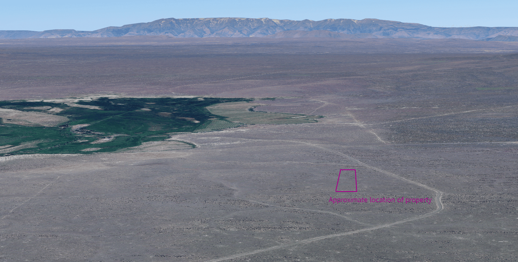 Oblique aerial view marking the approximate five-acre property near Burns Junction